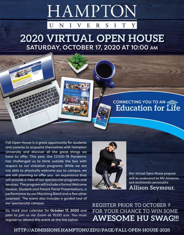 Hampton University Invites You to Its Virtual Fall Open House Oct. 17th